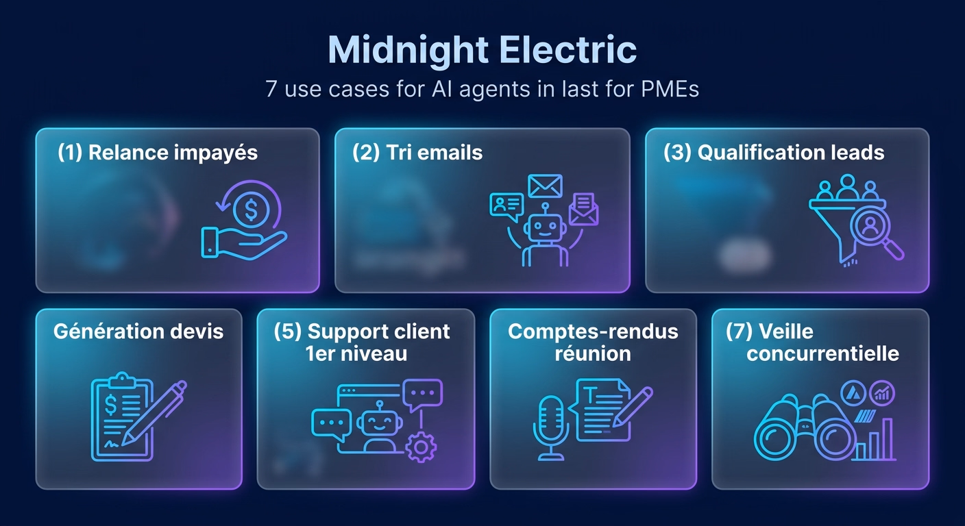 Infographie des 7 cas d'usage d'agents IA les plus rentables pour les PME