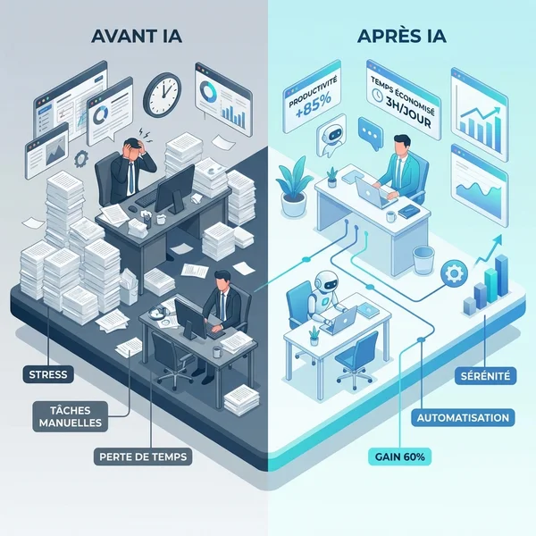 Transformation avant/après adoption de l'IA dans une TPE - gains de productivité et réduction du stress