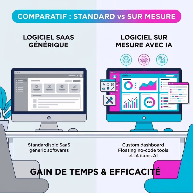 Comparaison entre un logiciel SaaS générique et un logiciel sur mesure créé avec l'IA pour TPE/PME