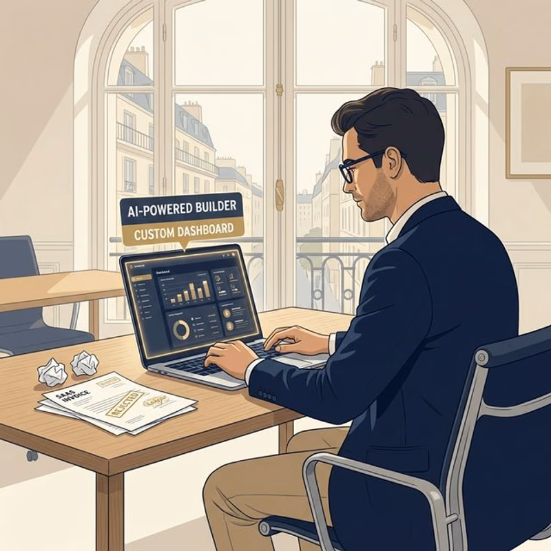 Comparaison visuelle entre logiciel SaaS générique et logiciel sur mesure créé avec l'IA pour TPE/PME