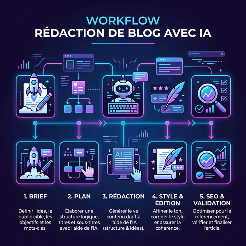 Rédiger des articles de blog avec l'IA : workflow en 5 étapes