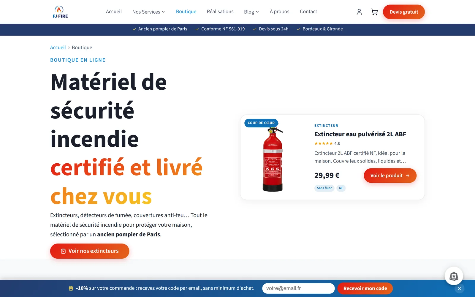 Boutique FJ Fire : E-commerce · Matériel de sécurité incendie