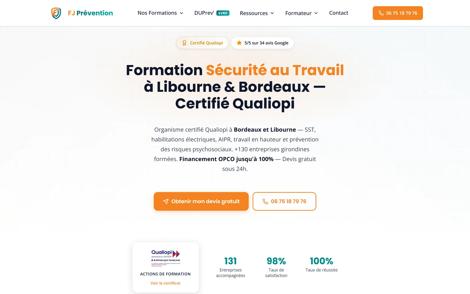 FJ Prévention : Organisme de formation · Sécurité au travail